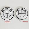 Car Full White Logo Front Hood Emblem 82mm+Rear Badge 74mm+Wheel Hub Cap 68mm/56mm+steering wheel sticker 45mm For All BMW