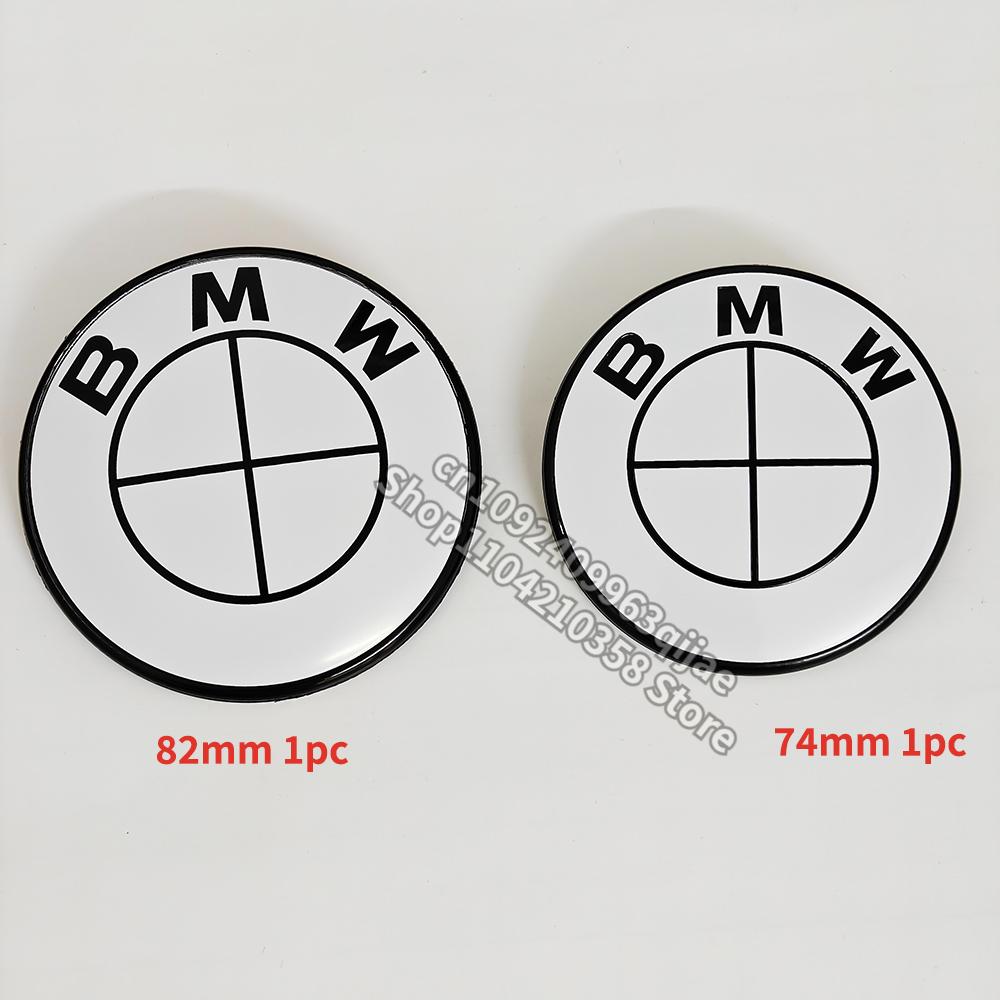 Car Full White Logo Front Hood Emblem 82mm+Rear Badge 74mm+Wheel Hub Cap 68mm/56mm+steering wheel sticker 45mm For All BMW