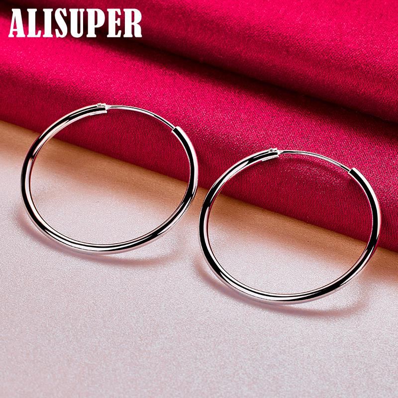 Ювелирные изделия из стерлингового серебра 925 пробы, гладкие серьги-кольца большого размера диаметром 35 мм