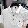 Высококачественная вышитая рубашка поло, футболка с короткими рукавами, воротник-лацкан, полосатый повседневный мужской топ с короткими рукавами