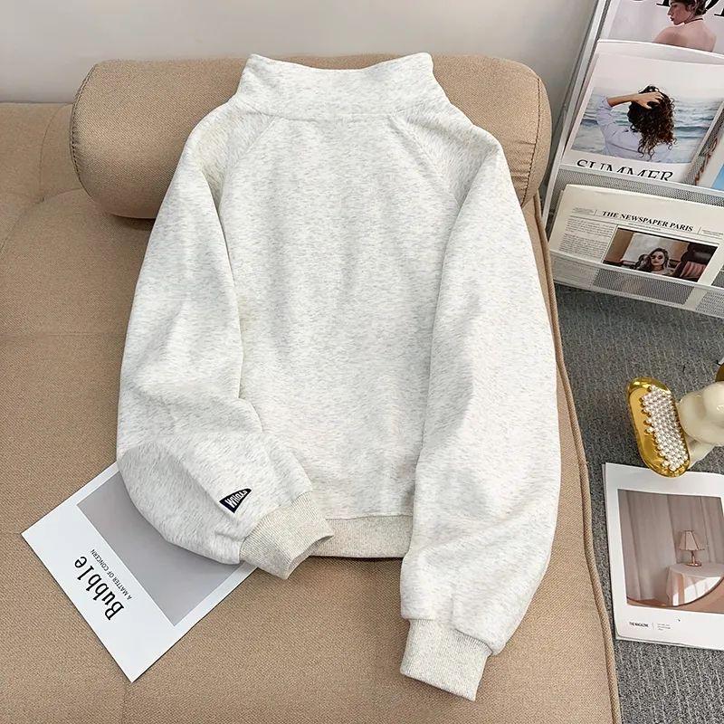 Женский ретро свитер с вышивкой на молнии до середины груди, со стойкой, осенне-зимний пуловер с длинным рукавом и плюшевой подкладкой