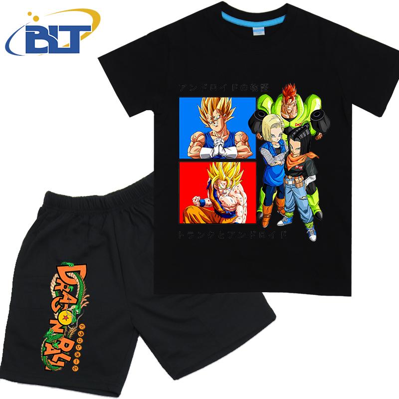 Dragon Ball Son Goku Anime T-shirt Set Kids Polyester Short Sleeve Shorts 2-piece Set Boys Girls Cartoon Clothing