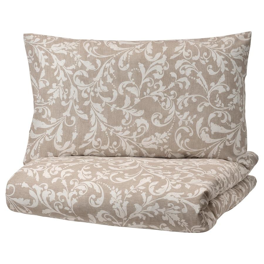 Пододеяльник и наволочка, VARBRACKA Duvet Cover and Pillowcase Beige/White, IKEA