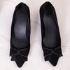 Women's Fashion Slope Heel Single Shoes Autumn New Pointed Head Shallow Mouth Butterfly Knot Non-slip Low Top Shoes