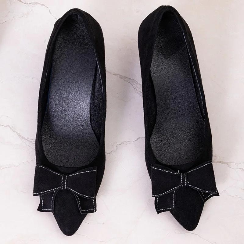 Fashion Women's Fashion Slope Heel Single Shoes Autumn New Pointed Head Shallow Mouth Butterfly Knot Non-slip Low Top Shoes