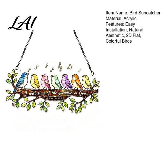 Colorful Bird Decor for Home Birds on Branch Suncatcher Stained Glass Acrylic Window Hanging Ornament Elegant Decoration Double Side Sun Catcher