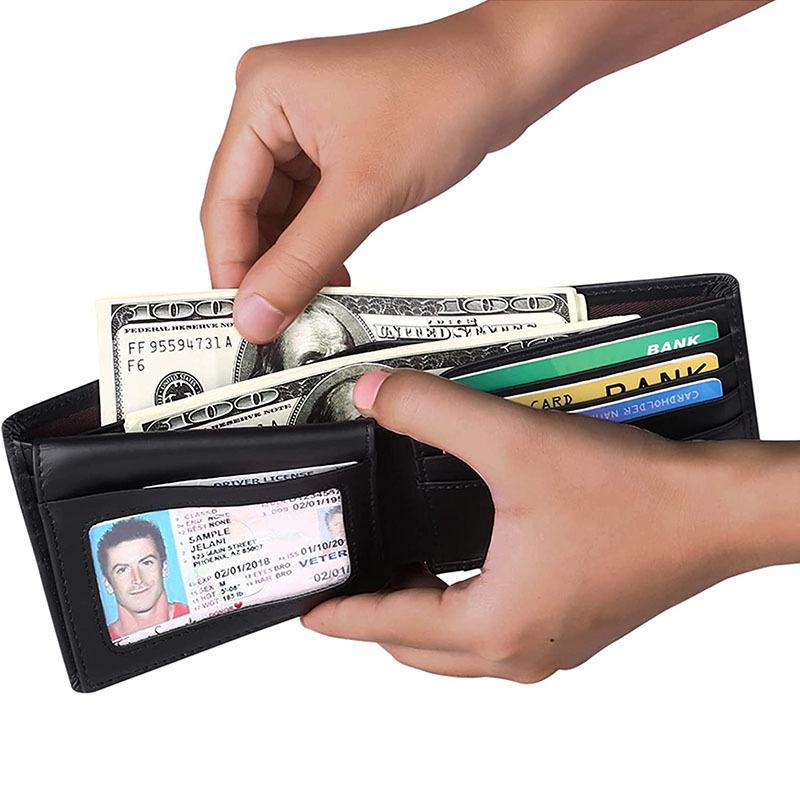 Men's RFID Blocking Wallet Leather Carbon Fiber Slim Bifold Wallet ID Credit Card Holder Pocket Purse