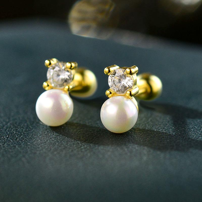 Genuine 925 Sterling Silver Stylish Temperament Zircon Pearls Earrings for Women Korean Cute Simple Jewelry Accessories