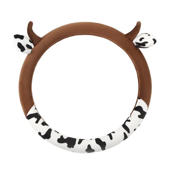Cow Car Steering Wheel Cover with Horns Ears Anti Slip Sweat Absorption Comfortable 15 Inch Universal Women Auto Steering Wheel Protector Car
