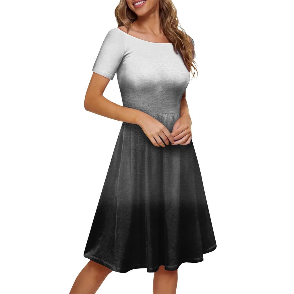 Women's Dress Short Sleeve Raglan Round Neck Large Neck Off Shoulder Gradient Dress