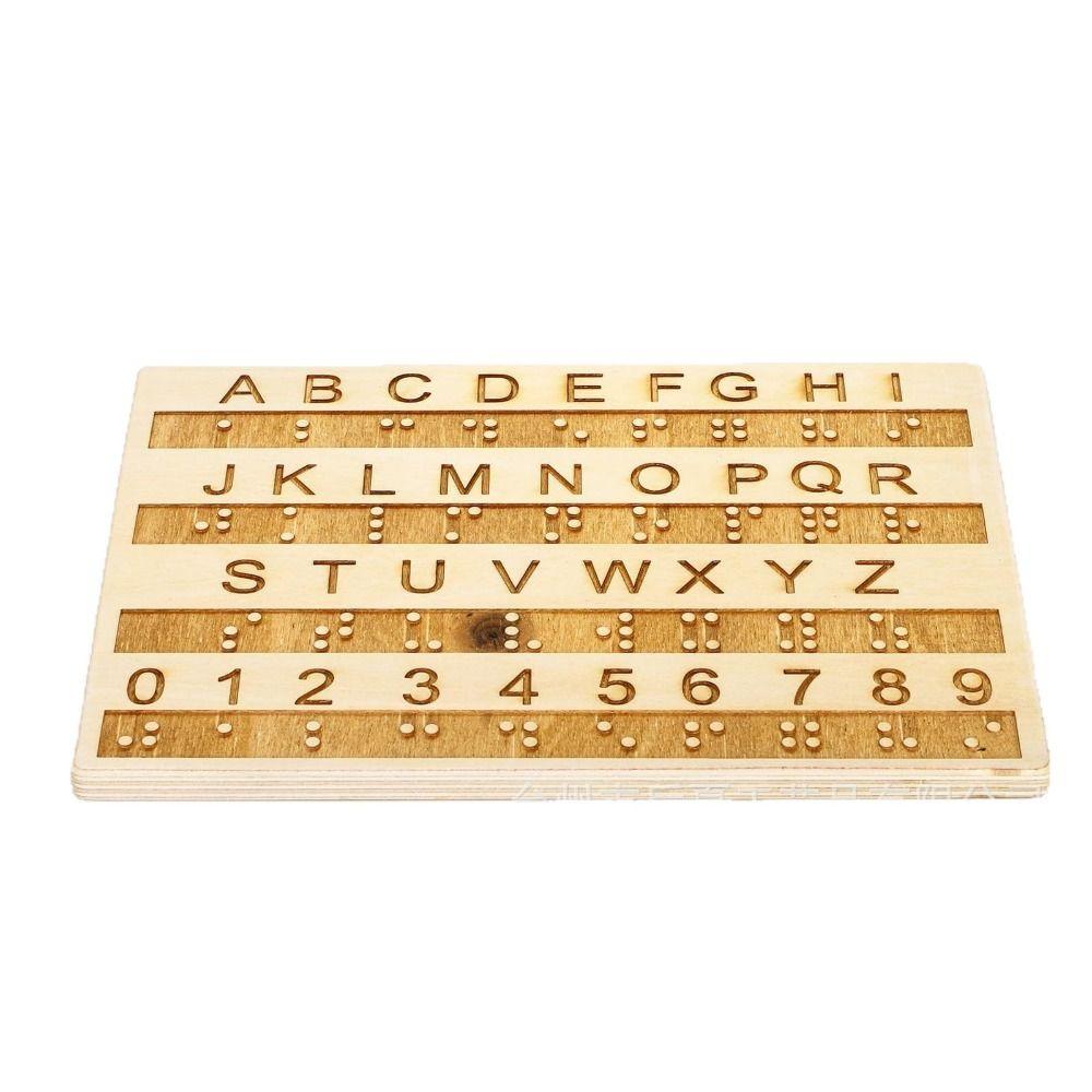 Thickened Braille Alphabet Board Wooden Tactile Letter Number Panel Blind Children Learning