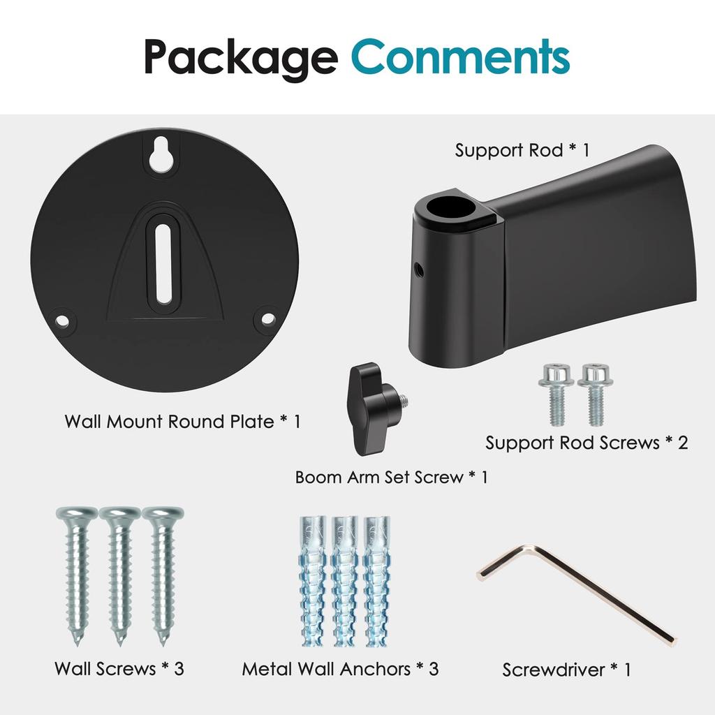 YOUSHARES Wall Mount Boom Arm Microphone Holder Vertical Mount Free Rotation Metal Clip Space-Saving Desk Accessory