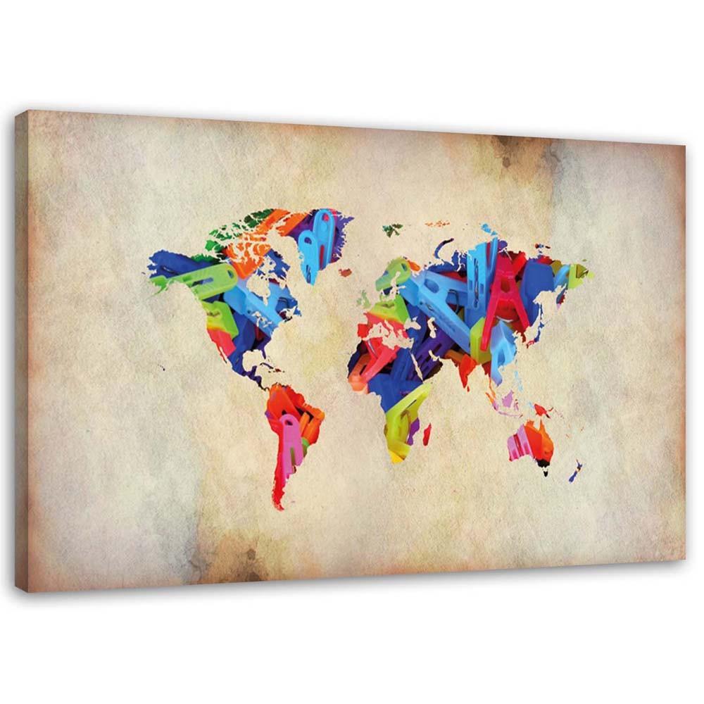 Canvas Print, World Map Coloured Madness