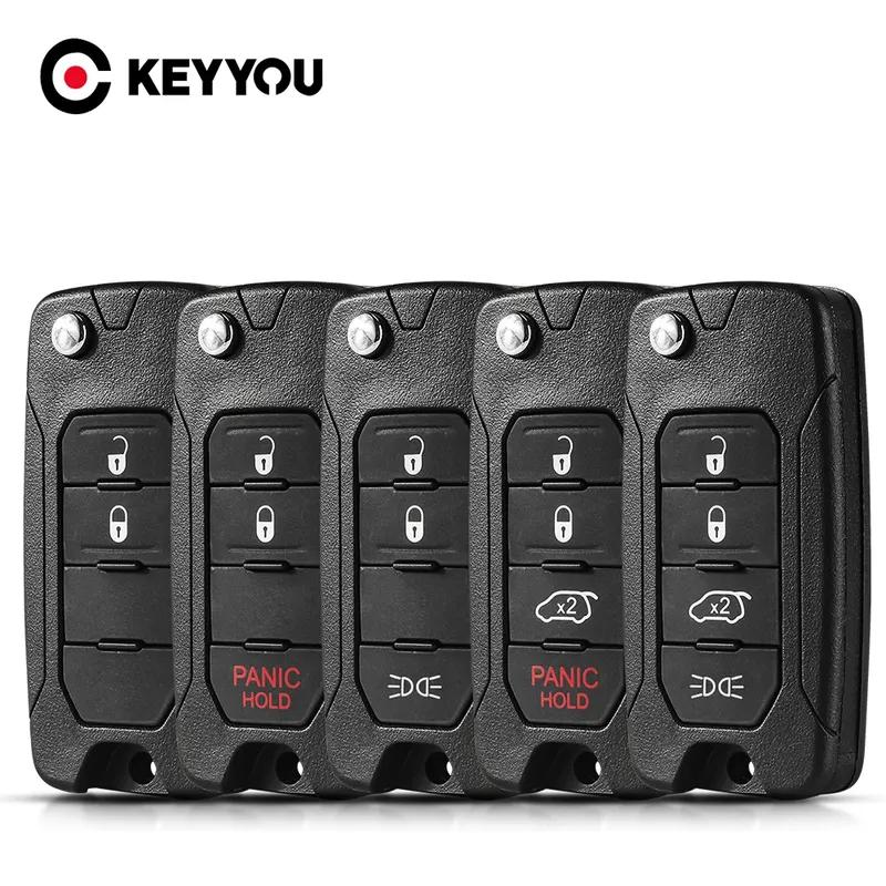 KEYYOU New 2/3/4 Buttons For Jeep Wrangler Renegade 2015-2018 Flip Remote Car Key Shell Case SIP22 Blade Replacement Housing