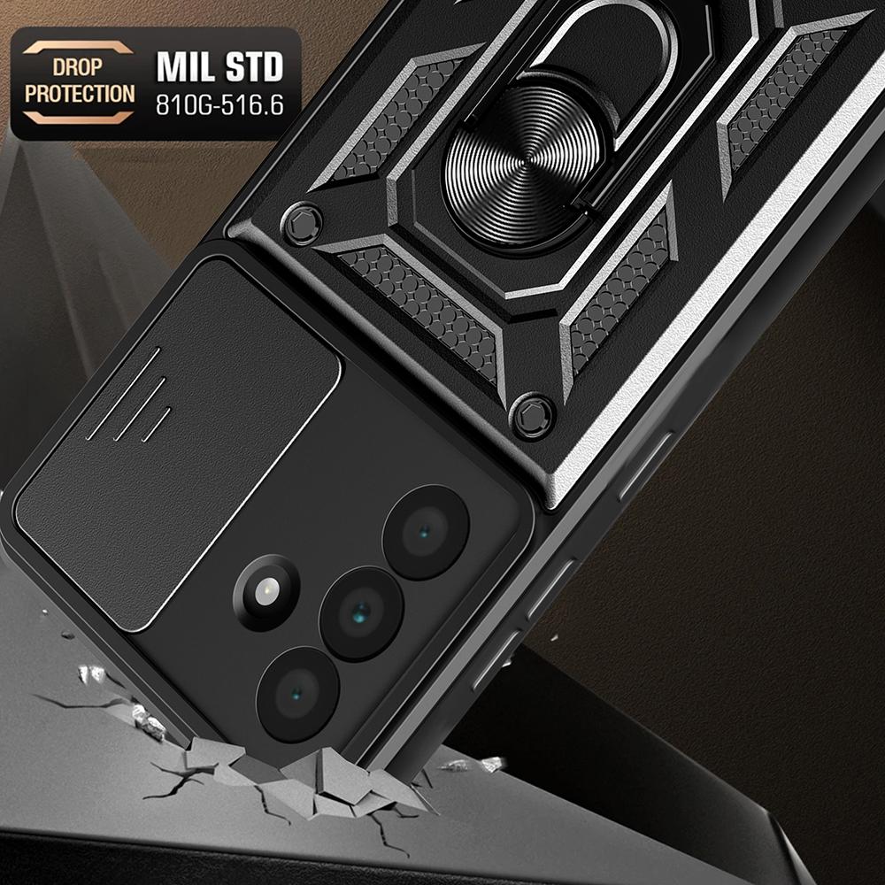 For Samsung Galaxy A36 5G Case with Slide Camera Lid PC+TPU Kickstand Phone Cover