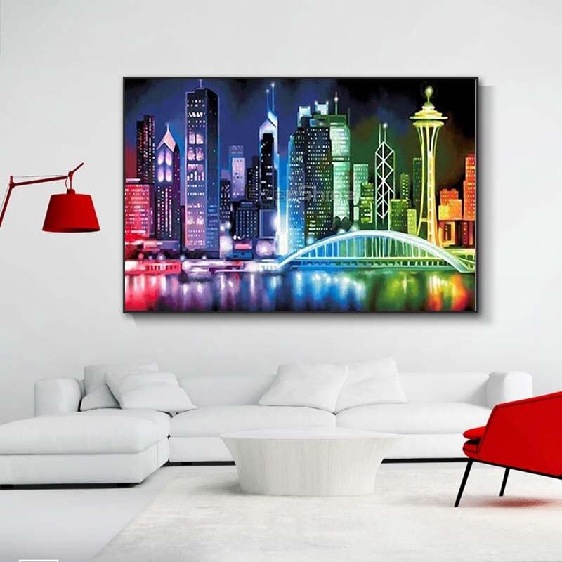 Round Full Drill 5d Square Landscape Diamond Embroidery City Scenery Diamond Painting Cross Stitch Rhinestone Mosaic Home Decor