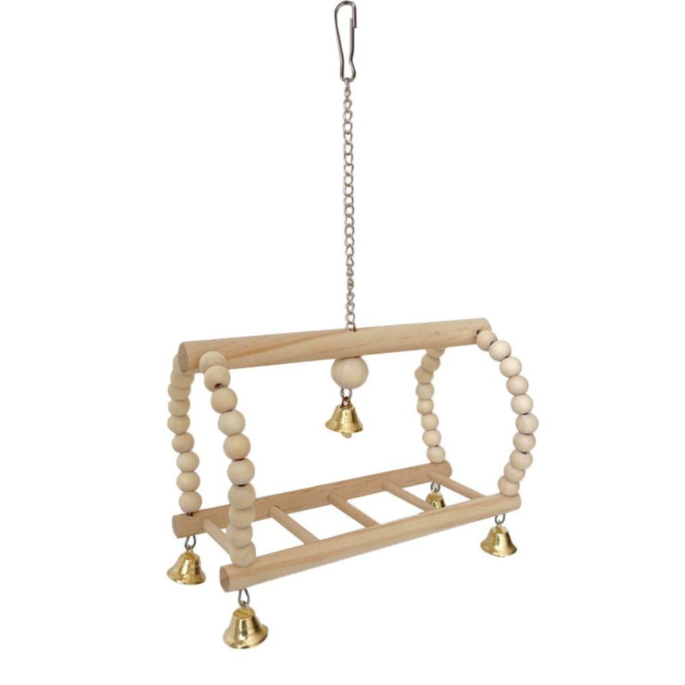 8Pcs Set Wood Parrot Set Bell Perch Hanging Hammock Combination Bird Swing Climbing Ladder Parrot Training Cockatiel
