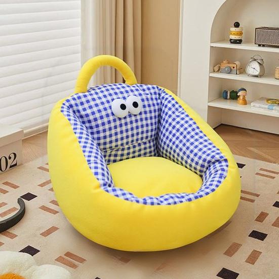 Pet Nest Bed Cartoon Style Striped Plaid Print Non-Slip Bottom Small-Medium Dogs Cats Nest Three-sided Embrace Pet Bed
