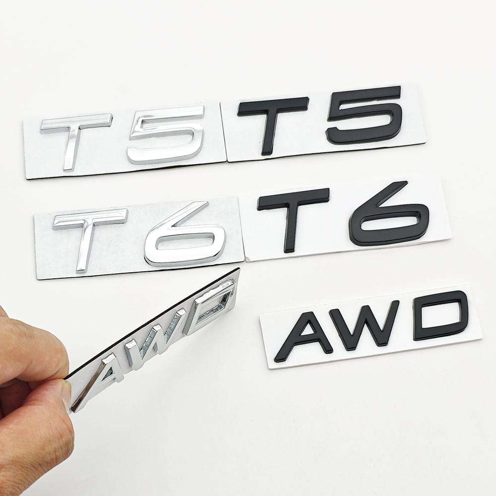 3d Metal Badge Car Rear Trunk Logo T5 T6 AWD Emblem for Volvo S40 S60 S90 XC40 XC60 XC90 V50 V70 T5 T6 AWD Sticker Accessories