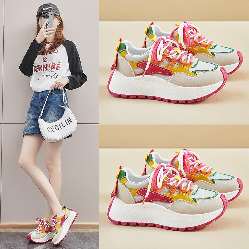 Новые женские туфли для папы на весну для студентов, беговые спортивные туфли на толстой подошве, увеличивающие рост, повседневные туфли