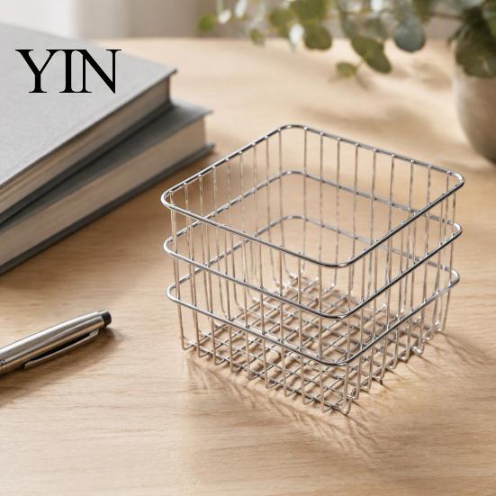 Office Supplies Storage Organizer Pen Holder/Storage Basket, Hollow Grid Iron Tube, Minimalist Metal Wire Basket Durable Pencil for Stationery