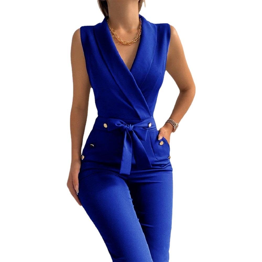 Женские летние комбинезоны и комбинезоны на пуговицах с v-образным вырезом, тонкие длинные комбинезоны, женские деловые рабочие боди