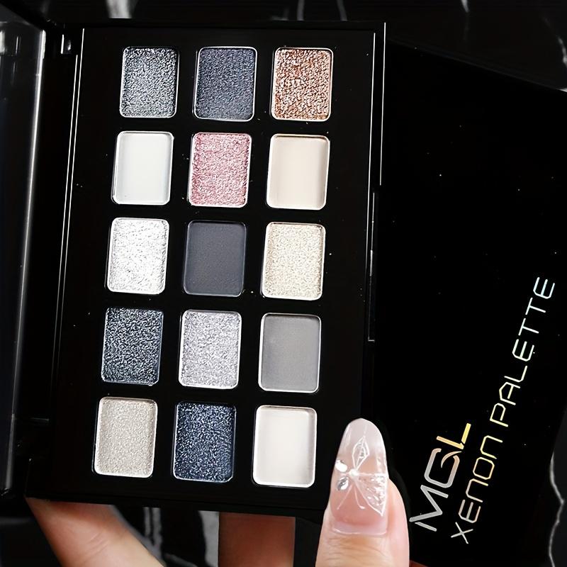 Палетка теней для век 15 цветов Матовый и шиммерный финиш, Смоки панк макияж с блестящими акцентами, Смешанные оттенки для повседневного и особого случая