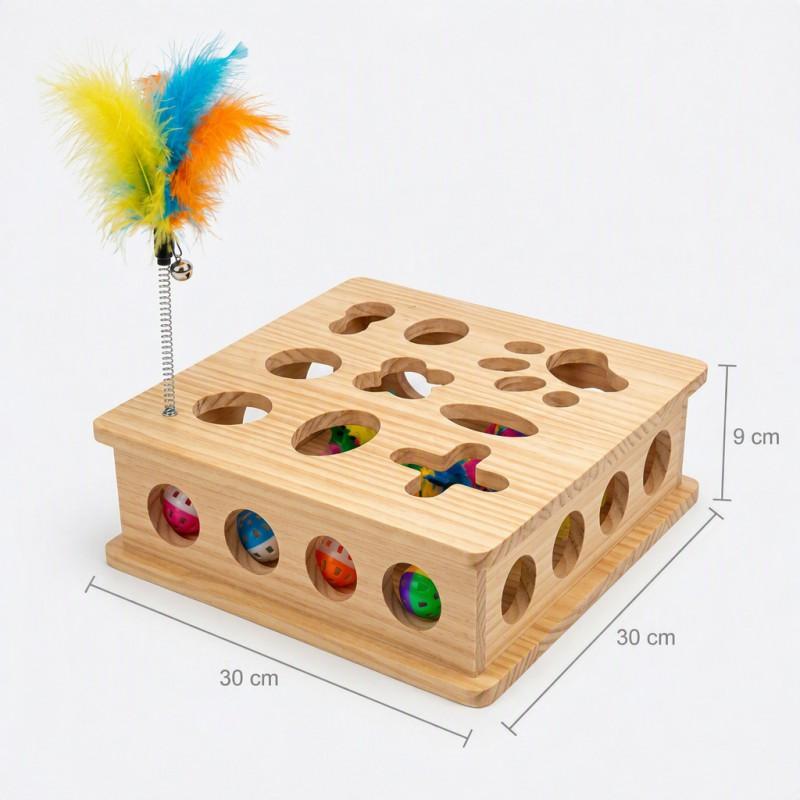 Wooden Cat Puzzle Toy Box Interactive Maze Mental Stimulation Playtime Enrichment