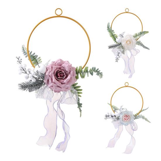 Metal Floral Hoop Wreath Artificial Rose Flower Wreath Iron Round Frame Garland for Bridesmaids