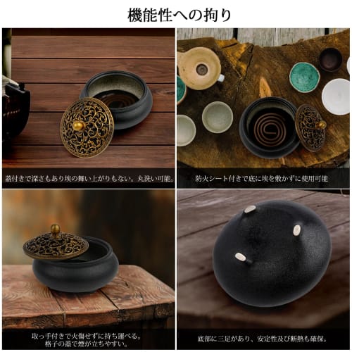 Ceramic Incense Burner with Lid, Flame-Retardant Cotton, and Incense Holder, Perfect for Yoga, Meditation, Buddhist Altar Purification, Incense Ceremo