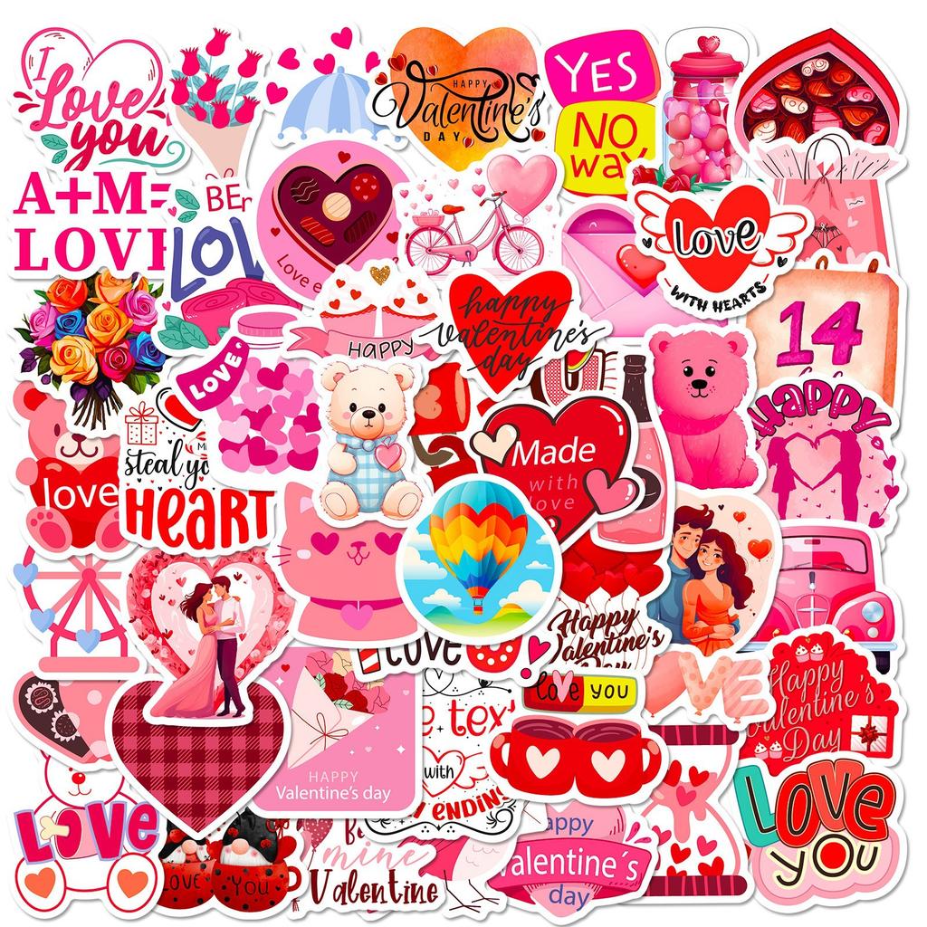 50 Valentine's Day Stickers Ins Style Personality Cartoon Sweet Valentine's Day Doodle Laptop Stationery Stickers
