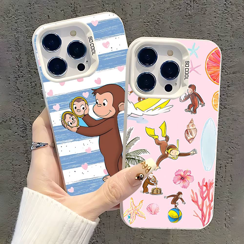Mokey C-Curious G-George Phone Case For iPhone 17,16,15,14,13,12,11,Pro,XS,Max,Plus,Mini,SE White Candy Matte Shockproof Cover