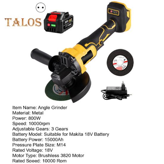 18 В аккумуляторная угловая шлифовальная машина 10000 об/мин бесщеточный двигатель электрический шлифовальный инструмент 3 переменные скорости ручная шлифовальная машина для резки шлифования полировки