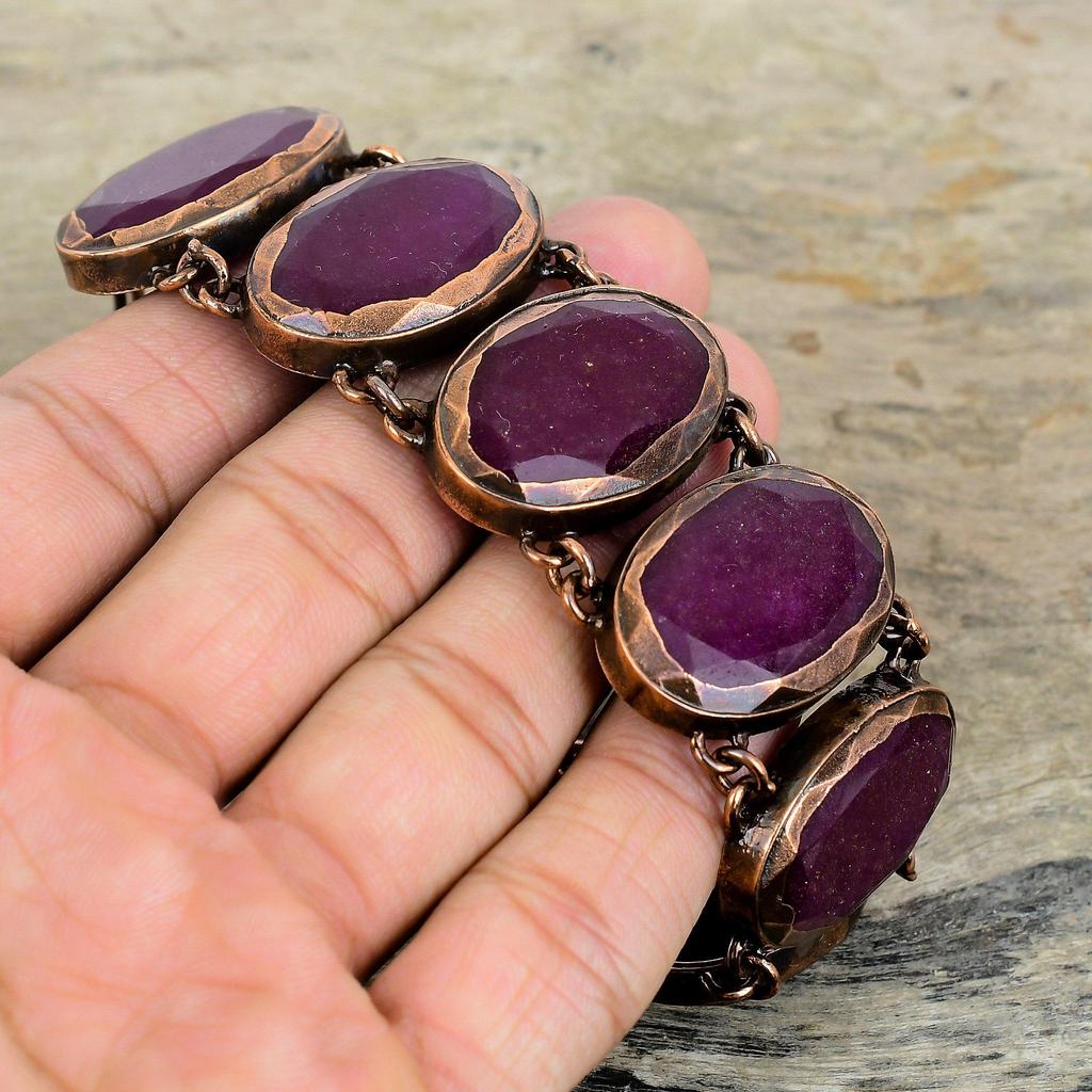 Граненый кашмирский рубин браслет гальваноформированный медный браслет регулируемый браслет-цепочка украшения ручной работы браслет с настоящим драгоценным камнем подарки для него