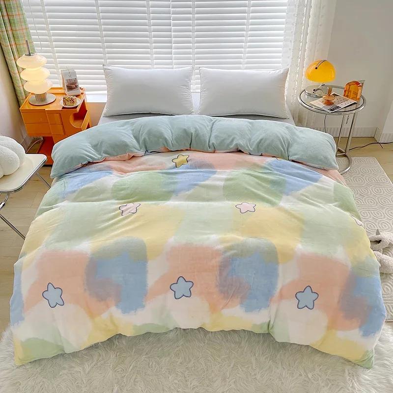 Milk Velvet Floral Duvet Cover, Ultra-Soft Cozy Warm Winter Reversible Plush Comforter Cover, 1 PC Botanical Flower Quilt Cover