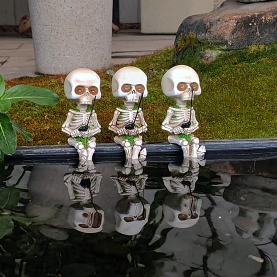 1/3Pcs Outdoor Garden Halloween Skeleton Ornament Creative Entry Courtyard Landscaping Fishing Skeleton Resin Figure Balcony Decoration