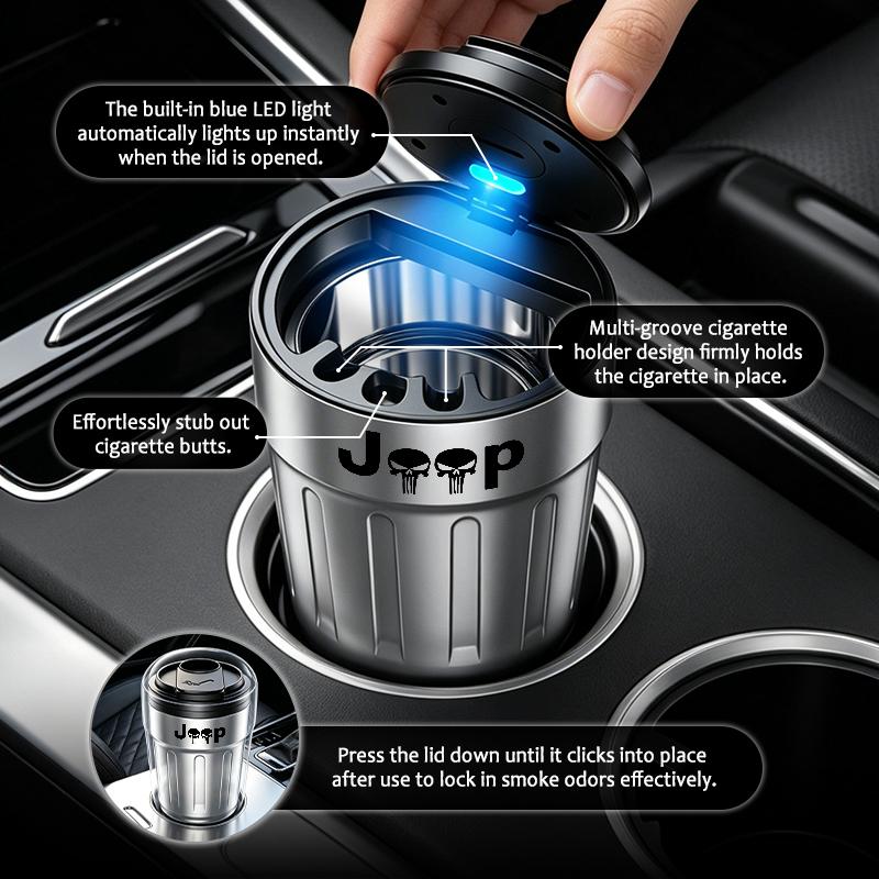 Car Ashtray One-button Open Lid Ashtray LED Light Metal Accessories For Jeep Compass Renegade Cherokee Wrangler JK Patriot MWGHF1