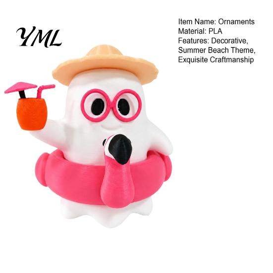 Ghost Figurines for Tabletop 3D Printed Summer Figurine, Cute Beach Theme Ornament with Unique Gift Friends Straw Hat Swimming Ring And Gasses