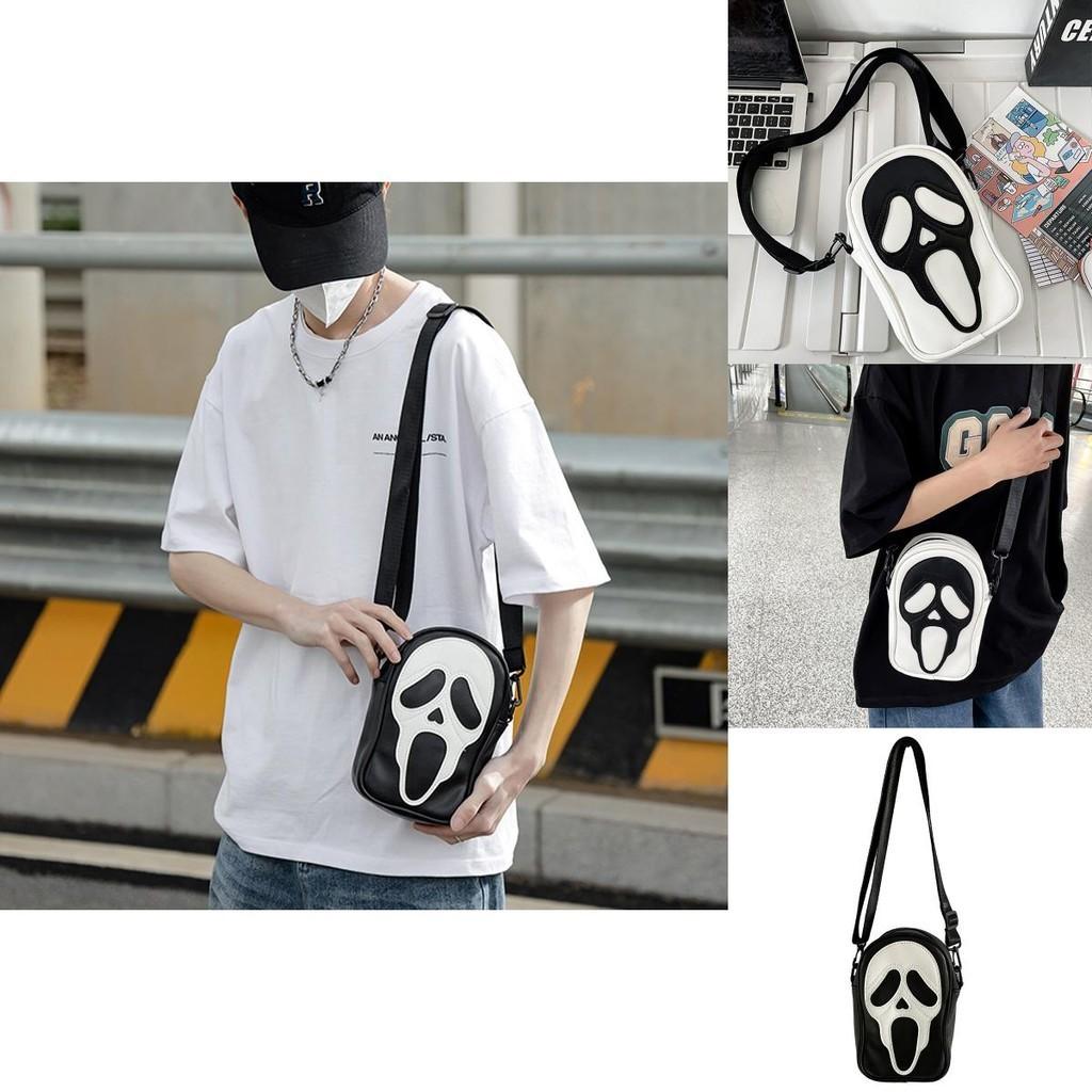 Quirky Ghost Skull Crossbody Bag Hip Korean Style Small Shoulder Bag With Pu Material