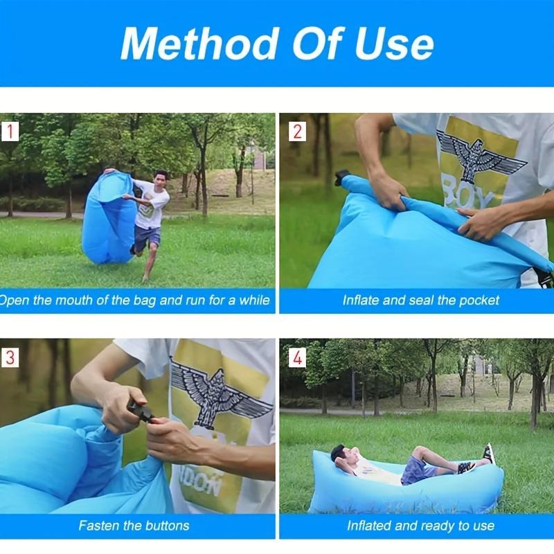 Портативный надувной диван для кемпинга - Самонадувающийся надувной матрас с сумкой для хранения, Легкий прямоугольный уличный шезлонг для пляжа, заднего двора