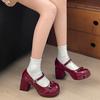 Красные ретро туфли на толстом высоком каблуке в британском стиле, женские, 2025, новая весенняя юбка, универсальные туфли Мэри Джейн