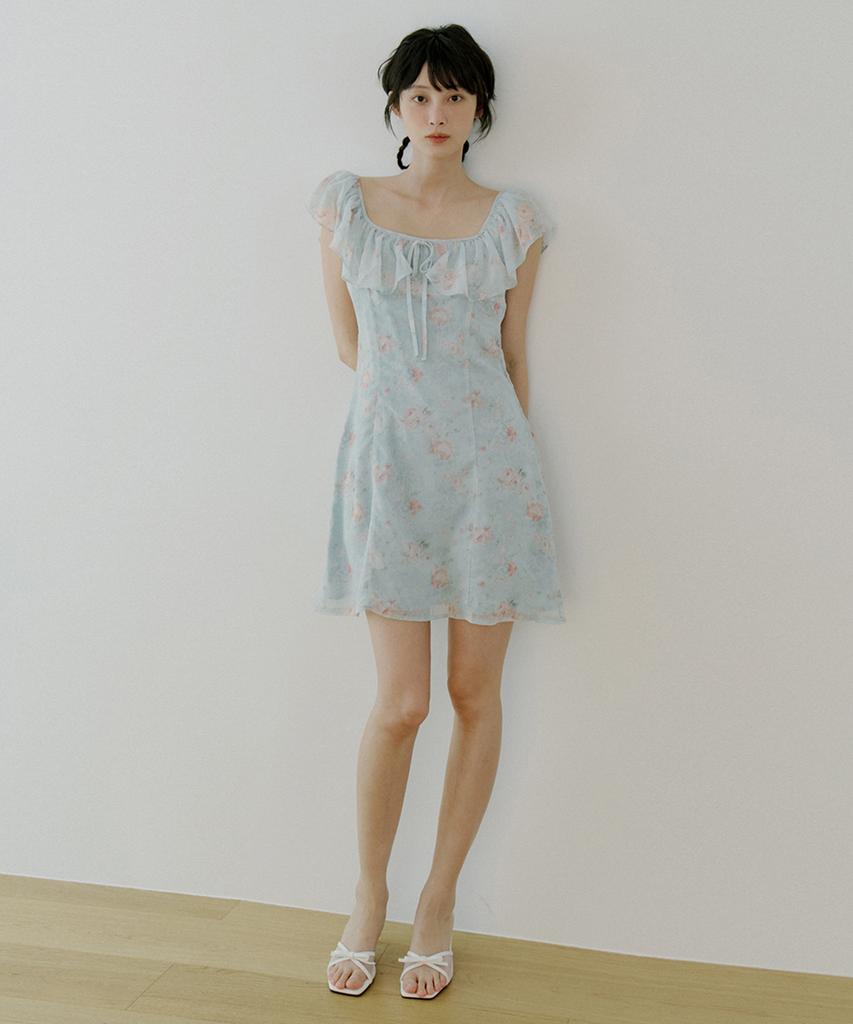 Riorg Woi Flower Pattern Frill Ops Mint Blue