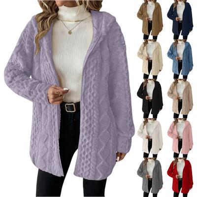 Женский модный однотонный кардиган с длинными рукавами, свободного кроя, с капюшоном, плюшевая куртка