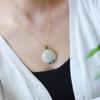 New Natural Hetian Jade Flower Enamel Porcelain Round Pendant Women's Necklace Exquisite Chinese Charm  Jewelry