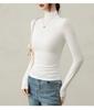 Новый стиль 2025 года Женская черная базовая рубашка с высоким воротником из бархата - Облегающий крой, длинный рукав для осени/зимы