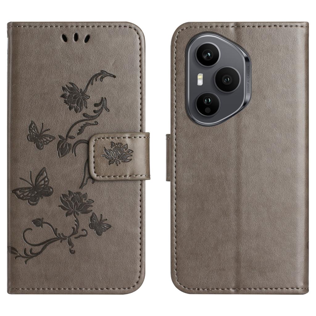 For Honor 400 Pro 5G (Global) Case Wallet Stand Imprinted Butterfly Flower PU Leather Phone Cover