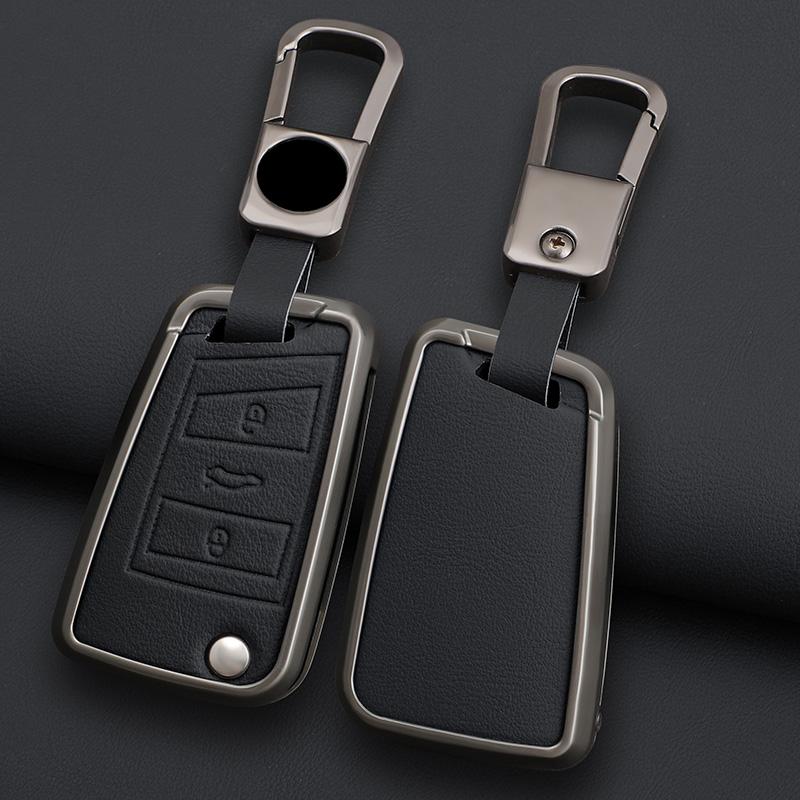 Alloy Leather Car Key Case Cover For VW Volkswagen Golf 7 MK7 Tiguan MK2 For Seat Ateca Leon FR 2 Ibiza Sk