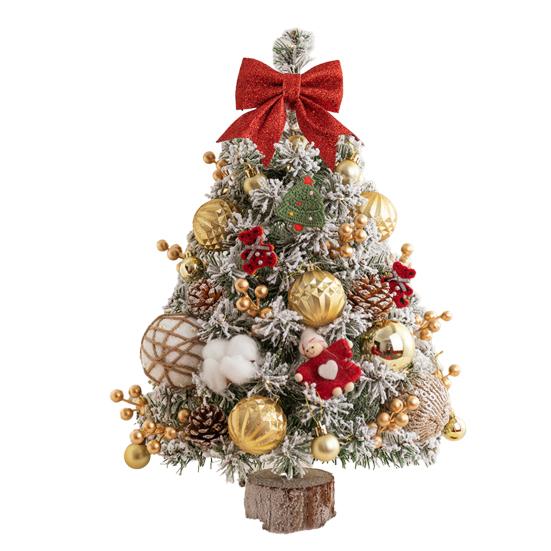 Yousheng Mini Christmas Tree with LED Light Pre-lit Small Artificial Snow Flocked Tree with Ball Ornaments for Xmas Tabletop Indoor Holiday Decor