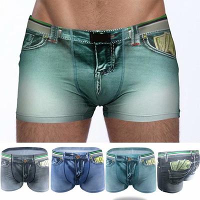 Забавная новинка, мужские трусы-боксеры, нижнее белье, шорты, джинсовые джинсы с принтом для взрослых, хлопковое эластичное нижнее белье