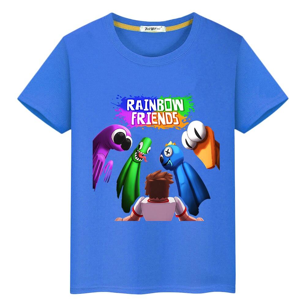 Футболка с героями мультфильмов «Радуга друзья» Короткие топы с принтом 100% хлопок Аниме Футболки y2k цельная одежда для мальчиков и девочек Летняя детская одежда